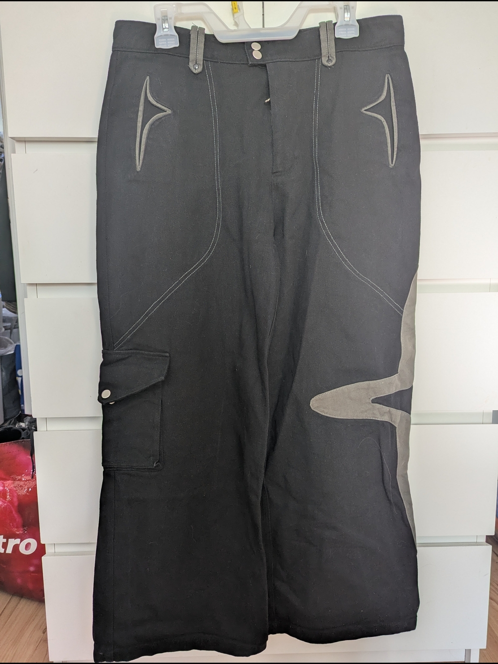 Black Cargo Wide-Leg Pants with Gray Accent